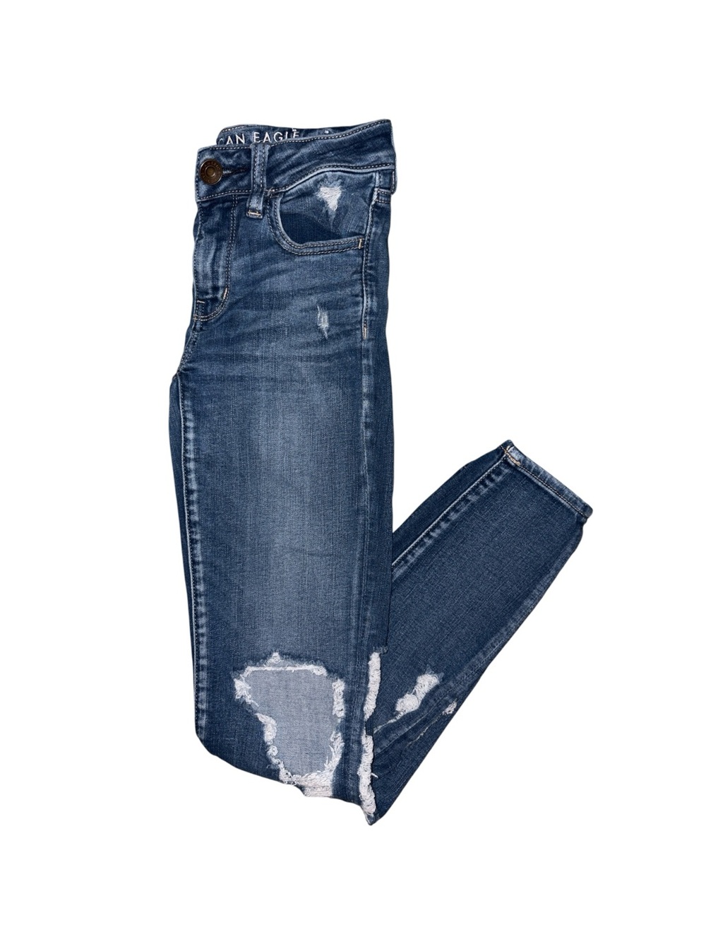 American Eagle Outfitters Next Level Stretch Dark Blue Distressed Skinny Jeans